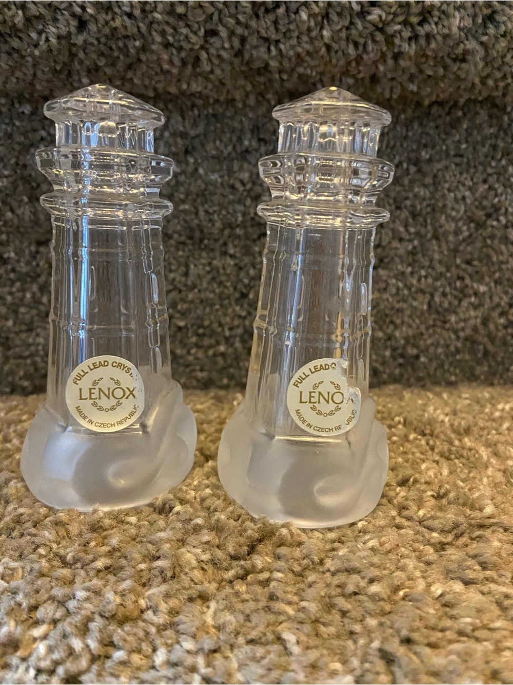 Lenox Clear Crystal Lighthouse Salt & Pepper Shakers